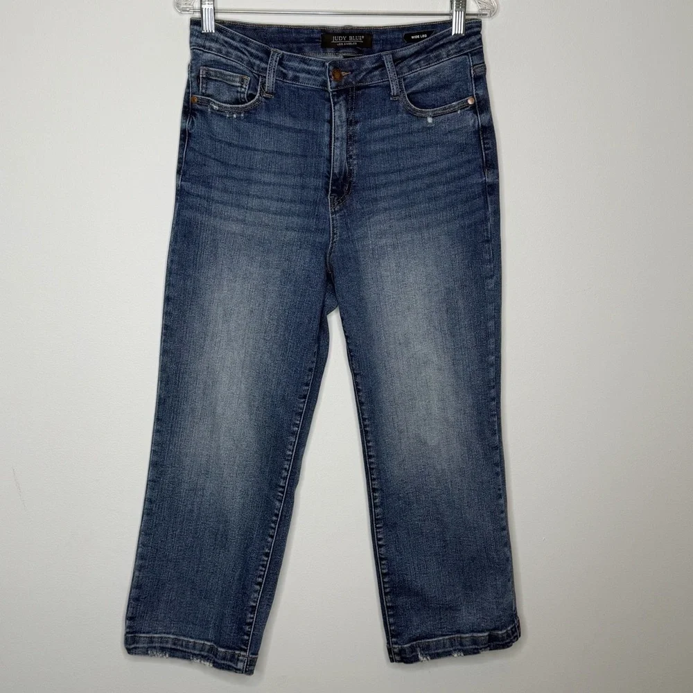 Judy Blue Wide Leg Crop Distressed Jeans